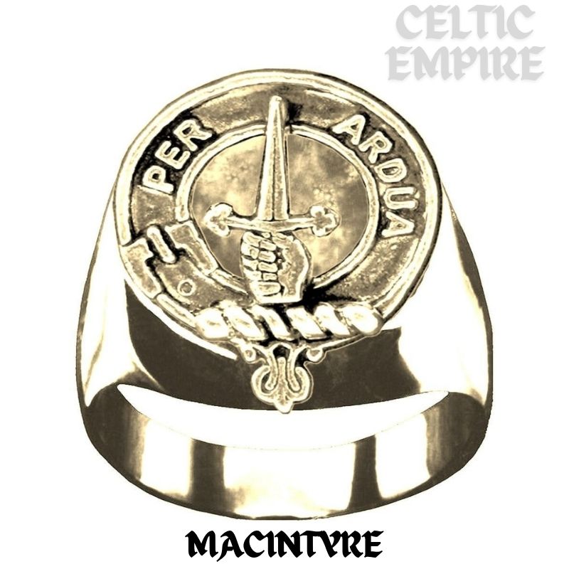 MacIntyre Scottish Family Clan Crest Ring Sterling Silver and Karat Gold