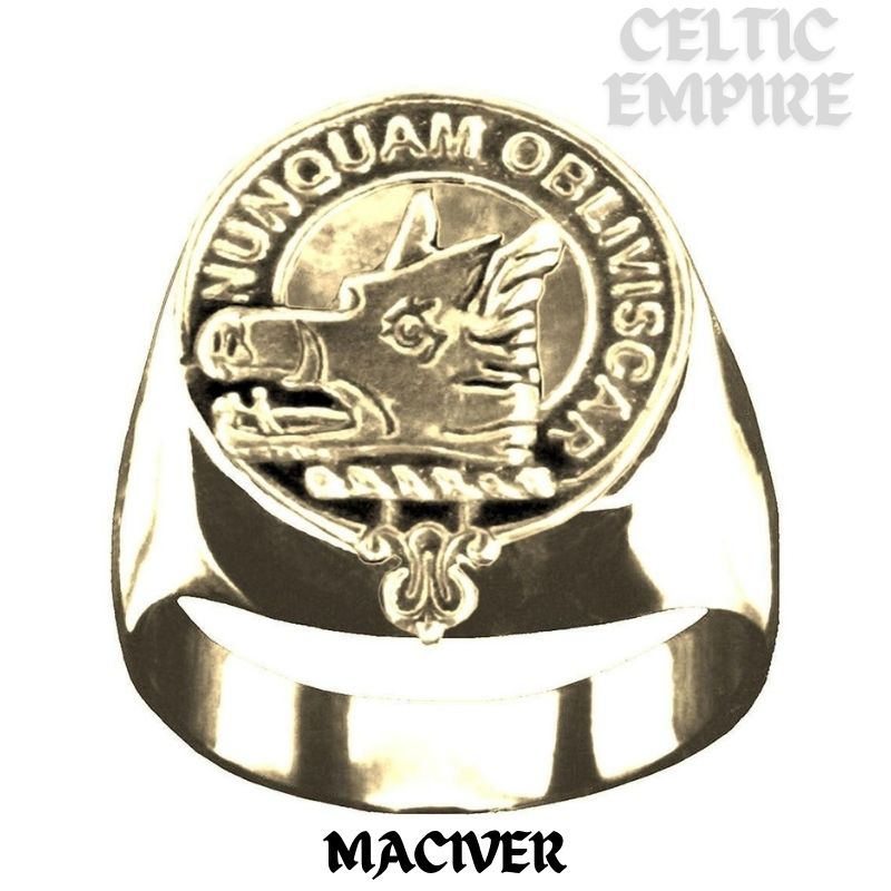 MacIver Scottish Family Clan Crest Ring Sterling Silver and Karat Gold