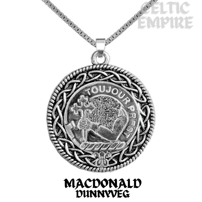 MacDonald Dunnyveg Family Clan Crest Celtic Interlace Disk Pendant, Scottish Family Crest
