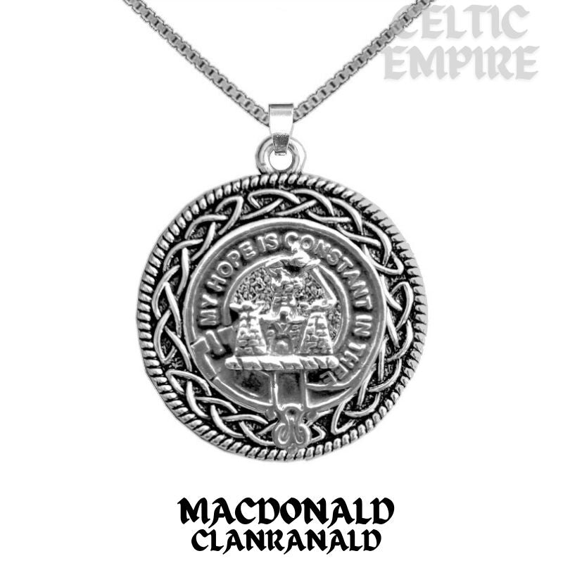 MacDonald Family Clanranald Family Clan Crest Celtic Interlace Disk Pendant, Scottish Family Crest