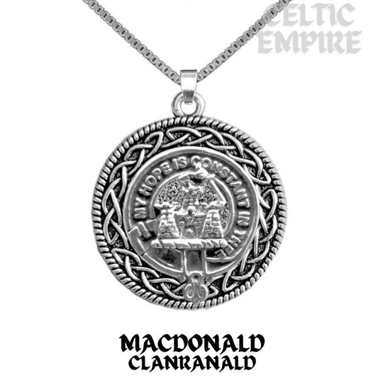 MacDonald Family Clanranald Family Clan Crest Celtic Interlace Disk Pendant, Scottish Family Crest