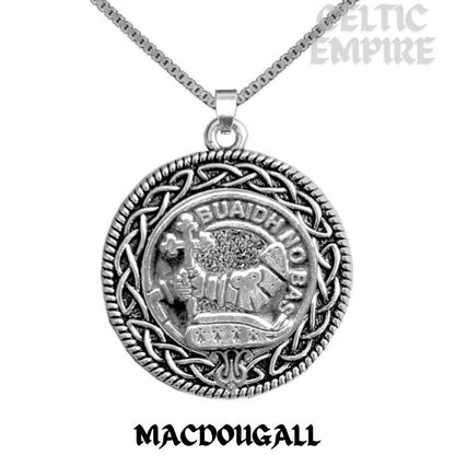 MacDougall Family Clan Crest Celtic Interlace Disk Pendant, Scottish Family Crest