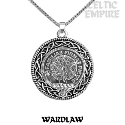 Wardlaw Family Clan Crest Celtic Interlace Disk Pendant, Scottish Family Crest