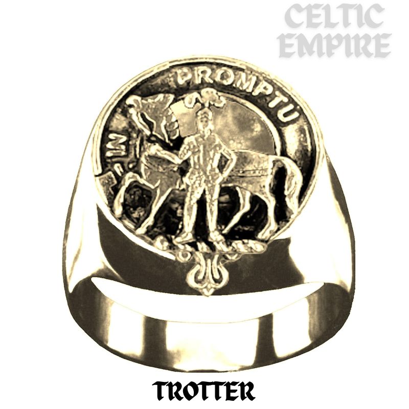 Trotter Scottish Family Clan Crest Ring  ~  Sterling Silver and Karat Gold