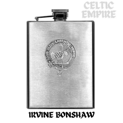Irvine (Bonshaw) 8oz Family Clan Crest Scottish Badge Stainless Steel Flask