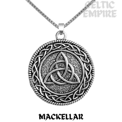 MacKellar Family Clan Crest Celtic Interlace Disk Pendant, Scottish Family Crest
