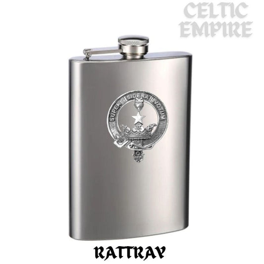Rattray 8oz Family Clan Crest Scottish Badge Stainless Steel Flask