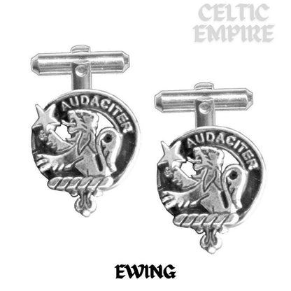 Ewing Family Clan Crest Scottish Cufflinks; Pewter, Sterling Silver and Karat Gold