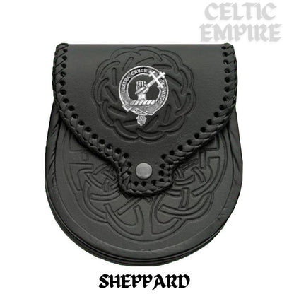 Sheppard Scottish Family Clan Badge Sporran, Leather
