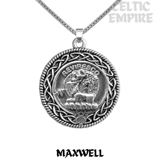Maxwell Family Clan Crest Celtic Interlace Disk Pendant, Scottish Family Crest