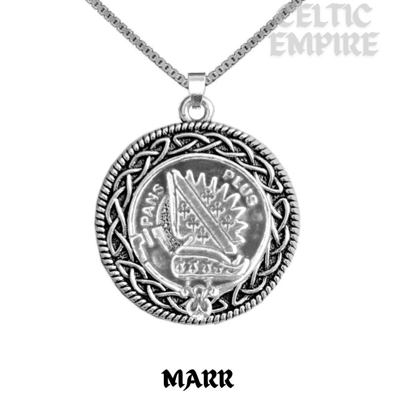 Marr Family Clan Crest Celtic Interlace Disk Pendant, Scottish Family Crest