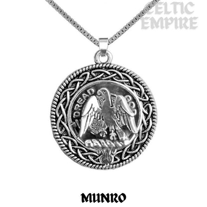 Munro Family Clan Crest Celtic Interlace Disk Pendant, Scottish Family Crest