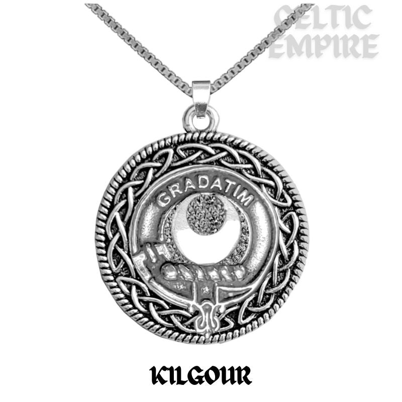 Kilgour Family Clan Crest Celtic Interlace Disk Pendant, Scottish Family Crest
