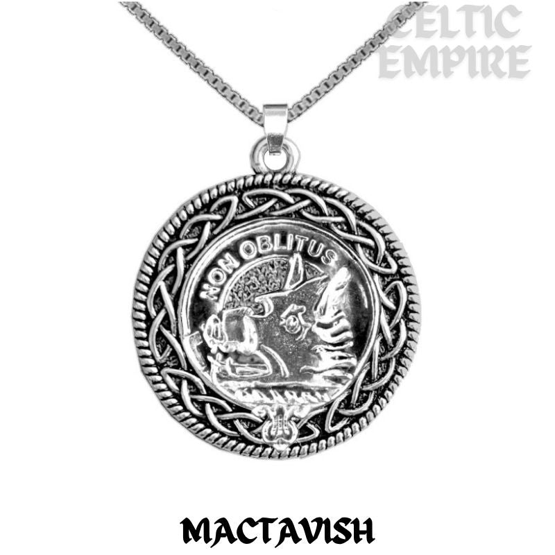 MacTavish Family Clan Crest Celtic Interlace Disk Pendant, Scottish Family Crest