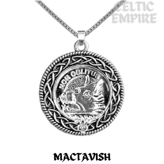 MacTavish Family Clan Crest Celtic Interlace Disk Pendant, Scottish Family Crest