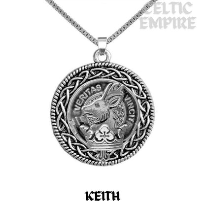 Keith Family Clan Crest Celtic Interlace Disk Pendant, Scottish Family Crest