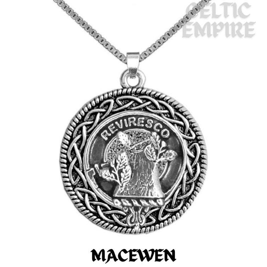 MacEwen Family Clan Crest Celtic Interlace Disk Pendant, Scottish Family Crest