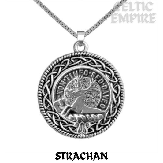 Strachan Family Clan Crest Celtic Interlace Disk Pendant, Scottish Family Crest