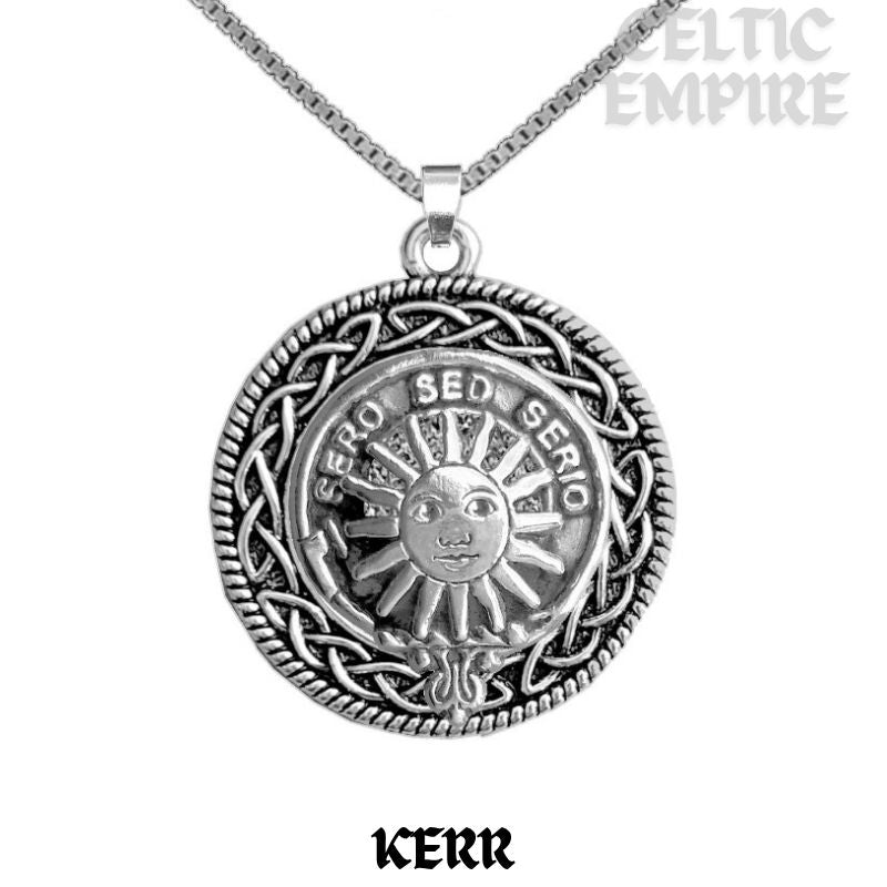 Kerr Family Clan Crest Celtic Interlace Disk Pendant, Scottish Family Crest