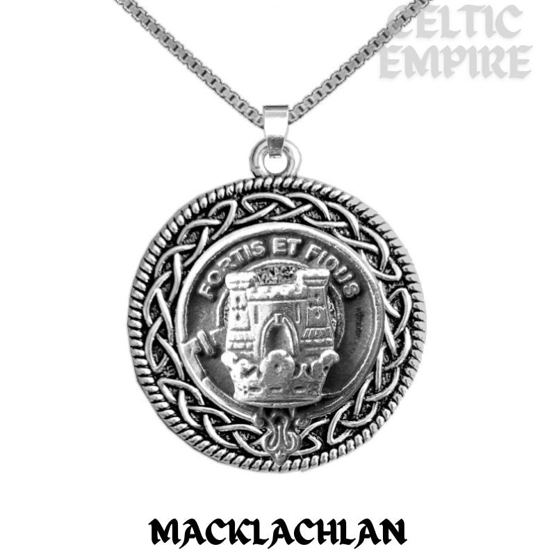 MacLachlan Family Clan Crest Celtic Interlace Disk Pendant, Scottish Family Crest