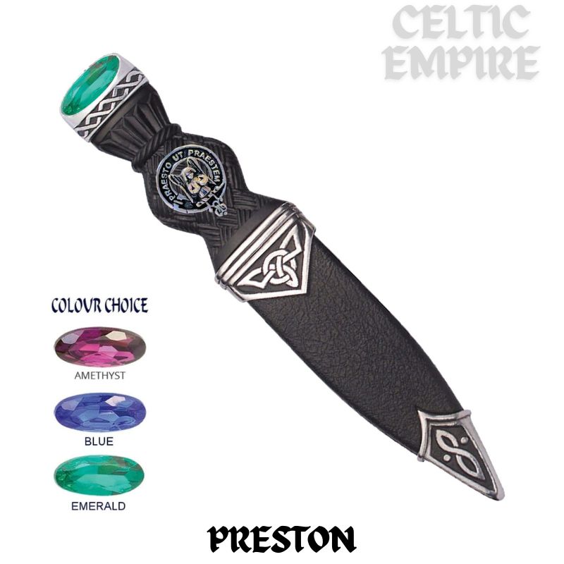 Preston Interlace Family Clan Crest Sgian Dubh, Scottish Knife