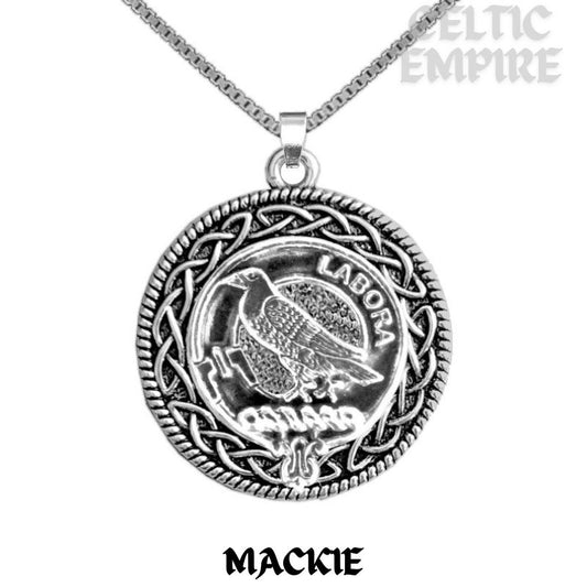 MacKie Family Clan Crest Celtic Interlace Disk Pendant, Scottish Family Crest
