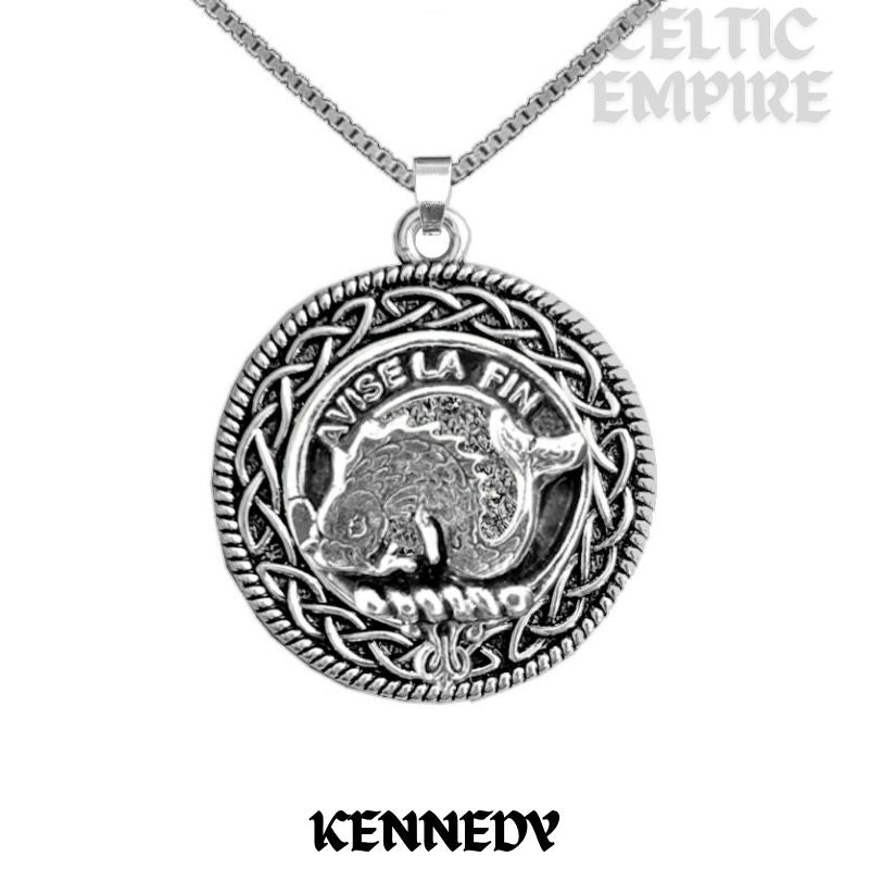 Kennedy Family Clan Crest Celtic Interlace Disk Pendant, Scottish Family Crest