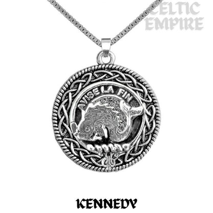 Kennedy Family Clan Crest Celtic Interlace Disk Pendant, Scottish Family Crest