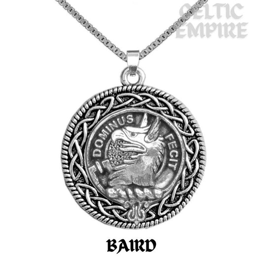 Baird Family Clan Crest Celtic Interlace Disk Pendant, Scottish Family Crest
