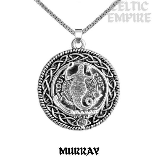 Murray Family Clan Crest Celtic Interlace Disk Pendant, Scottish Family Crest