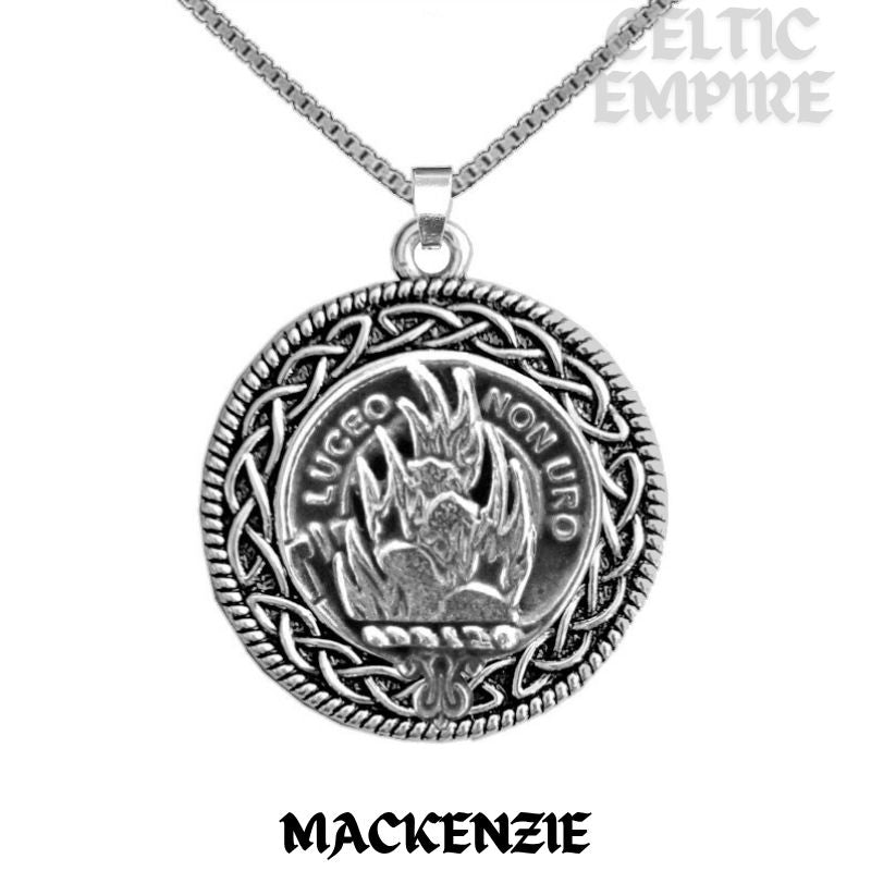 MacKenzie Family Clan Crest Celtic Interlace Disk Pendant, Scottish Family Crest