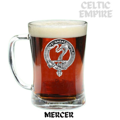 Mercer Family Clan Crest Badge Glass Beer Mug