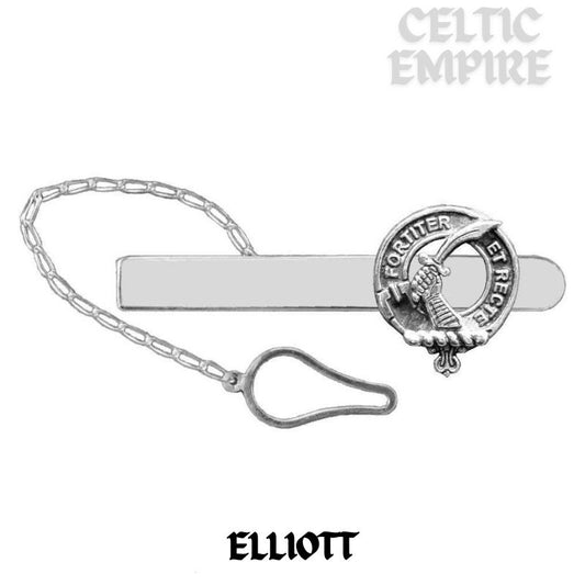 Elliott Family Clan Crest Scottish Button Loop Tie Bar ~ Sterling silver