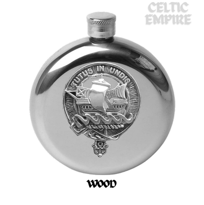 Wood 5oz Round Scottish Family Clan Crest Badge Stainless Steel Flask