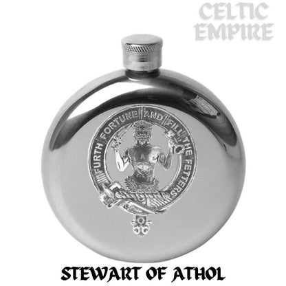 Stewart (Athol) 5 oz Round Family Clan Crest Scottish Badge Flask