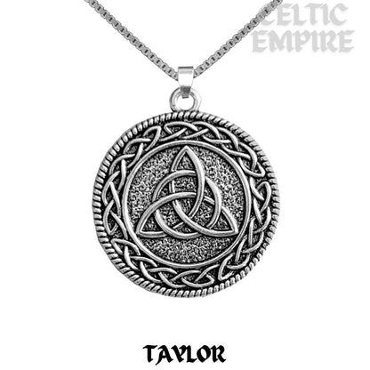 Taylor Family Clan Crest Celtic Interlace Disk Pendant, Scottish Family Crest