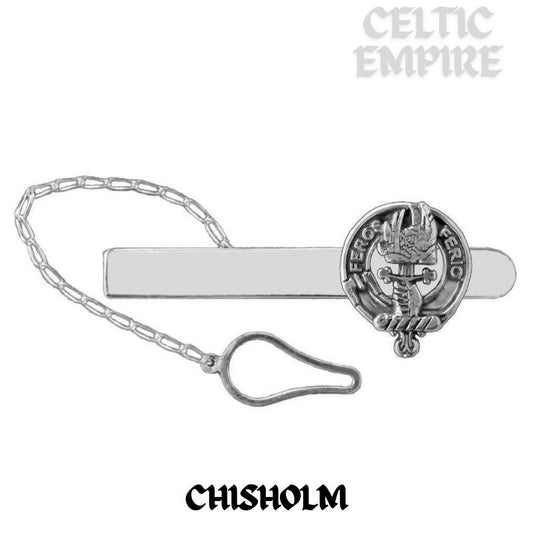 Chisholm Family Clan Crest Scottish Button Loop Tie Bar ~ Sterling silver