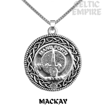 MacKay Family Clan Crest Celtic Interlace Disk Pendant, Scottish Family Crest