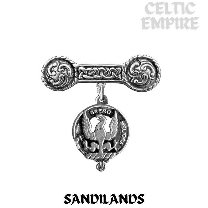 Sandilands Family Clan Crest Iona Bar Brooch - Sterling Silver