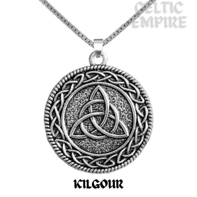 Kilgour Family Clan Crest Celtic Interlace Disk Pendant, Scottish Family Crest