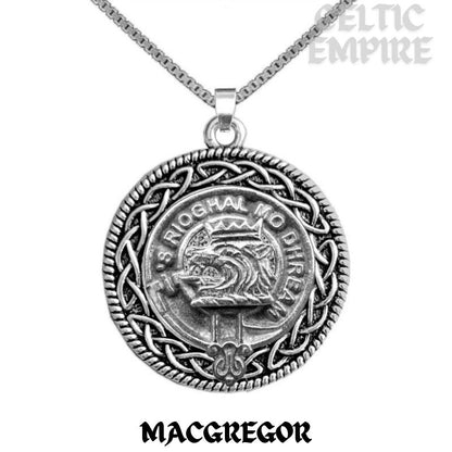 MacGregor Family Clan Crest Celtic Interlace Disk Pendant, Scottish Family Crest