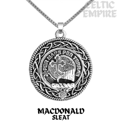 MacDonald Sleat Family Clan Crest Celtic Interlace Disk Pendant, Scottish Family Crest