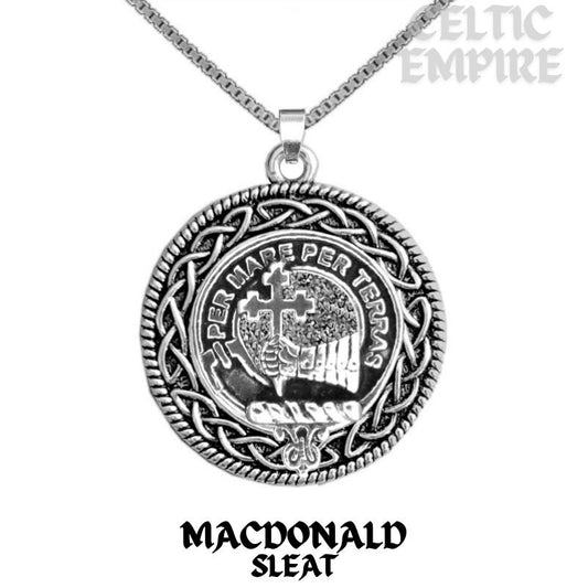 MacDonald Sleat Family Clan Crest Celtic Interlace Disk Pendant, Scottish Family Crest