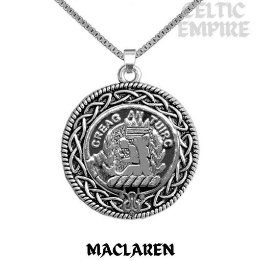 MacLaren Family Clan Crest Celtic Interlace Disk Pendant, Scottish Family Crest