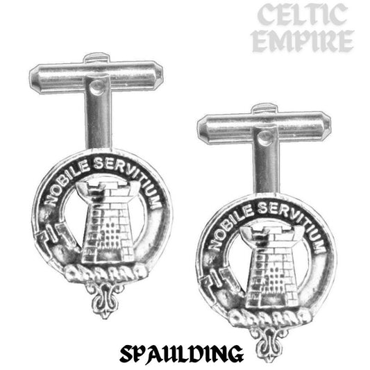 Spaulding Family Clan Crest Scottish Cufflinks; Pewter, Sterling Silver and Karat Gold