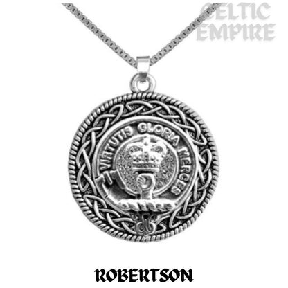 Robertson Family Clan Crest Celtic Interlace Disk Pendant, Scottish Family Crest