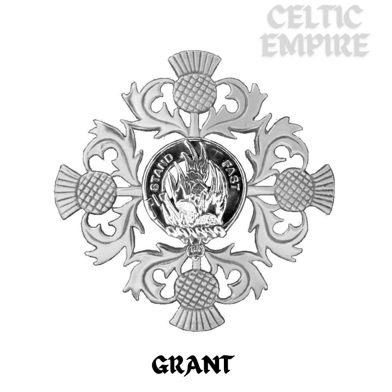 Grant Family Clan Crest Scottish Four Thistle Brooch