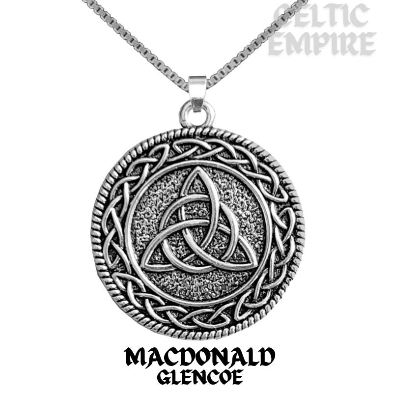 MacDonald Glencoe Family Clan Crest Celtic Interlace Disk Pendant, Scottish Family Crest