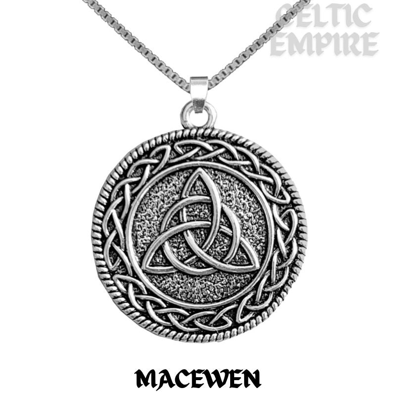 MacEwen Family Clan Crest Celtic Interlace Disk Pendant, Scottish Family Crest