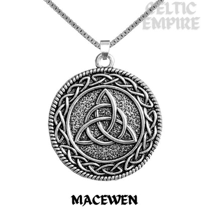 MacEwen Family Clan Crest Celtic Interlace Disk Pendant, Scottish Family Crest